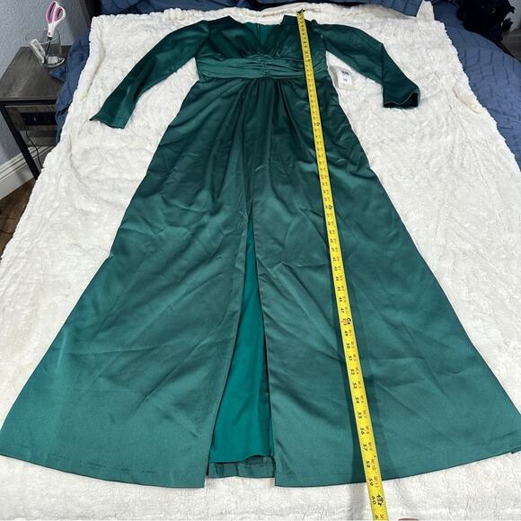 Kay Unger Size 10 Green Elegant V-Neck Ruched Waist Evening Gown Kayla Dress - Picture 15 of 16